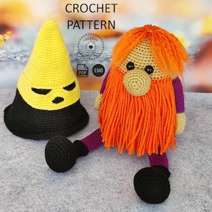 Gnome Crochet Pattern, Amigurumi gnome pattern, DIY Halloween gnome, Spooky gnome pattern, Autumn crochet projects, Crochet red-haired gnome