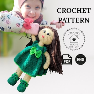 Amigurumi Doll Crochet Pattern English, DIY Amigurumi Doll Tutorial, PDF Download, Cute Handmade Toy Pattern, Stuffed doll crochet pattern