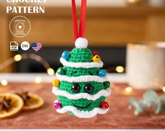 Haakpatroon voor een amigurumi kerstboom: DIY feestelijke sleutelhanger, kerstversiering (PDF Engelstalige download)