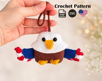 Patrón de ganchillo de águila patriótica: decoración de la bandera estadounidense, funda de ganchillo para AirPods, PDF de amigurumi del 4 de julio