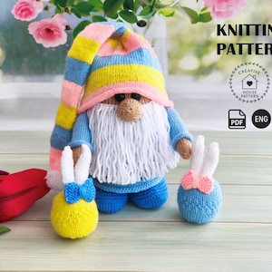 Easter Gnome Knitting Pattern, Spring Gonk with Bunny Eggs Tutorial, Knitted Shelf Sitter Decoration, Holiday Gift DIY, English Instructions