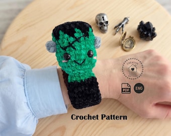 Green Monster Slap Bracelet Crochet Pattern, No Sew Halloween Bookmark PDF