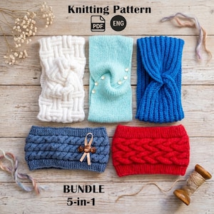 Knitted Headband Bundle, 5 Patterns for Confident Beginners, Ear Warmer Knitting Tutorial, Women Headband Set, DIY Knit Gift