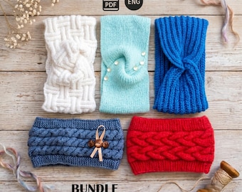 Knitted Headband Bundle, 5 Patterns for Confident Beginners, Ear Warmer Knitting Tutorial, Women Headband Set, DIY Knit Gift