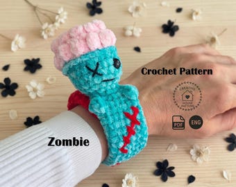 No Sew Zombie Slap Bracelet Crochet Pattern, Halloween Slap Band PDF, Bookmark & Bag Charm Amigurumi