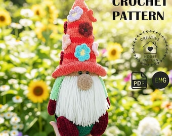 Plush Chunky Crochet Gnome Pattern PDF – Spring Flower Hat Amigurumi, Cute DIY Gonk, Soft Scandinavian Home Decor Toy, Instant Download