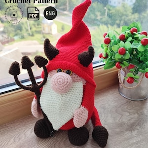 Patrón de ganchillo: Gnomos de Halloween, patrón de gnomo amigurumi en inglés, patrón de gnomo a ganchillo en PDF en inglés, patrón de diablo amigurumi a ganchillo