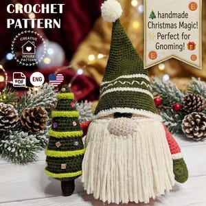 Christmas Gnome Crochet Pattern, Amigurumi Gnome with Tree, Scandinavian Gonk, PDF English