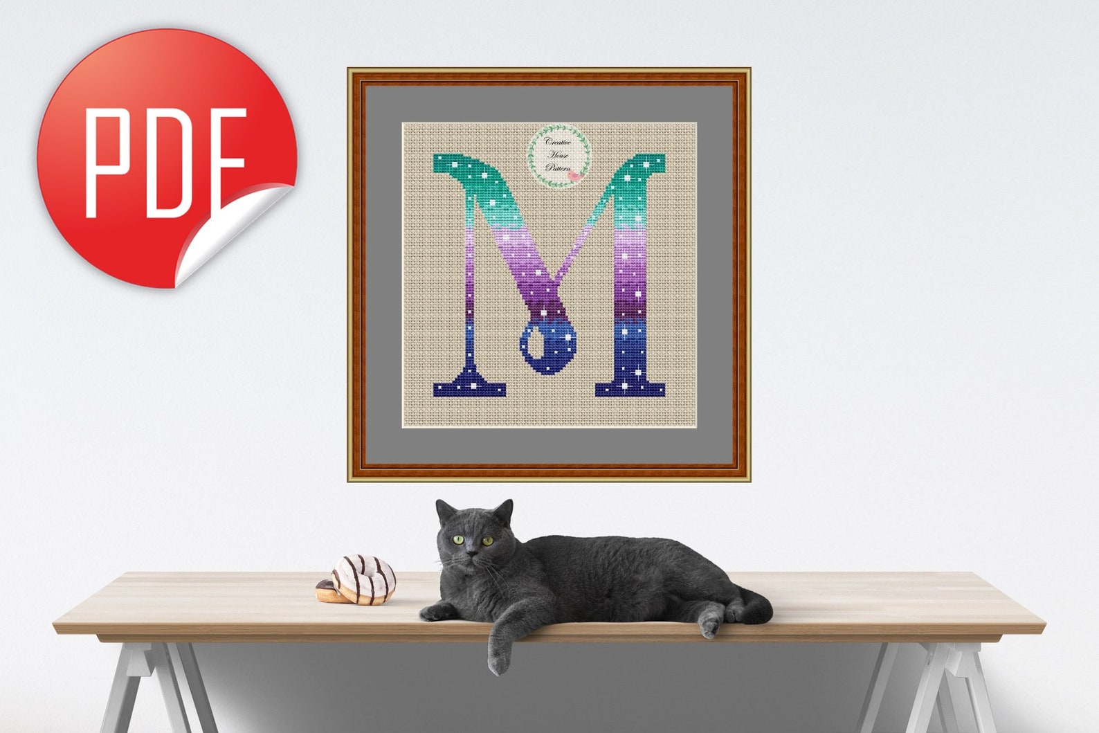 Letter M Cross Stitch Pattern Starry Night Cross Stitch Etsy