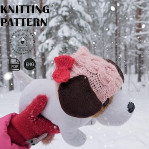 Handmade Dog Hat Knitting Pattern PDF English, Cozy Accessory for Small Dogs, knit dog hat with bow, knitted dog hat, knit pet hat pattern