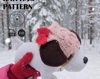 Handmade Dog Hat Knitting Pattern PDF English, Cozy Accessory for Small Dogs, knit dog hat with bow, knitted dog hat, knit pet hat pattern