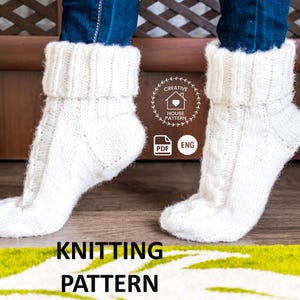 Socks knitting pattern PDF English, cable socks modern knitting pattern, knitting tutorial, worsted socks, knit sock pattern, tube socks