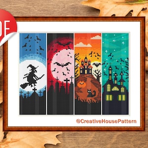 Halloween Bookmarks Cross Stitch Pattern Set: Spooky Witch Designs (PDF)