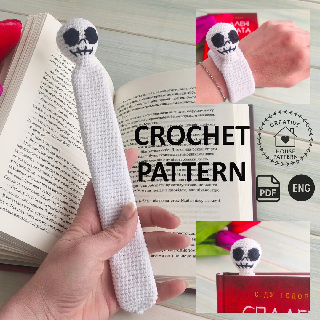Skull Bookmark Crochet Pattern: Gothic Halloween Bracelet DIY (PDF ...