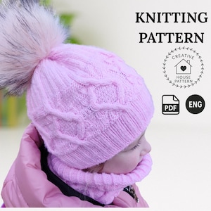 Kids Hat and Cowl Knitting Pattern PDF English Bundle, Cozy Winter Accessories, Cowl knit pattern, Children&#39;s hat pattern, Scarf knitting