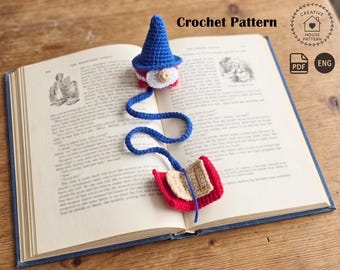 Mini gnome bookmark crochet pattern, patriotic 4th of July independence day book worm, quick stash buster project for beginners