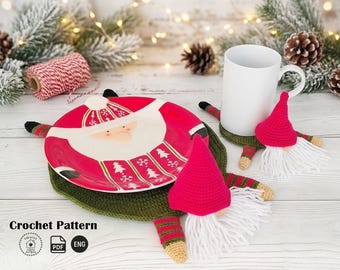 Trivet & Coaster Gnome Crochet Pattern Bundle, Adorable DIY Gnome Kitchen Decor (PDF English Download)