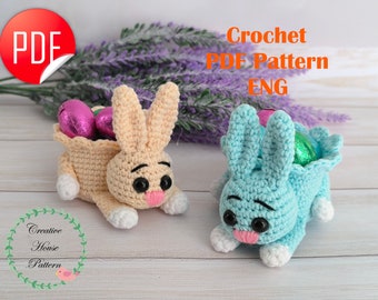 Small Easter bunny basket crochet pattern in English, crochet rabbit planter pot, Easter decorations, Easter bunny, Mother's day gift