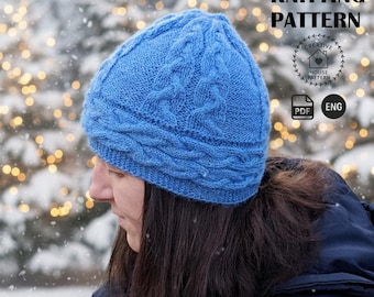 Knit Cable Beanie Pattern in English: Elegant Women's Hat (PDF Download)