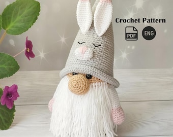 Easter Bunny Gnome Crochet Pattern PDF English: Amigurumi Toy (Instant Download)