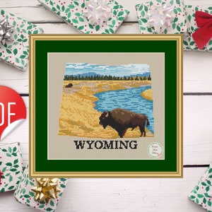 Wyoming Landscape Cross Stitch Pattern: Buffalo & Prairie (Digital PDF)