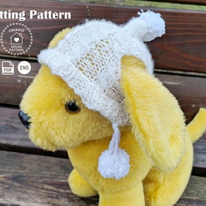Knit Dog Hat Pattern for Small Pets, Two Needle Puppy Bonnet Instructions PDF, Autumn Pom Pom Animal Beanie, Simple Ribbed Cap