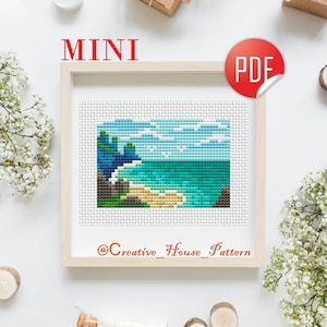 Miniature Seascape Cross Stitch Pattern: Simple Ocean View (PDF Pattern)