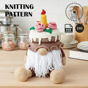 Knitting Pattern Birthday gnome cake, Knit gnome pattern PDF English, Knitting pattern gnomes, Easy knitted gnome, Holiday gnome gift