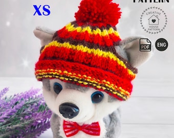 Dog Hat with Pom-Pom Knitting Pattern PDF English, Cute Pet Winter Hat, Small Dog Hat Pattern, Easy Knit Pattern, Instant Download