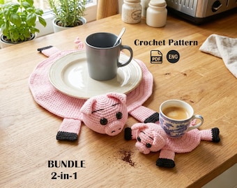Funny Splat Pig Crochet Coaster Pattern, Amigurumi Pig Placemat