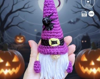 Halloween Gnome Crochet Pattern PDF English: Amigurumi Gnome Keychain (Instant Download)