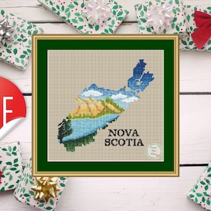 Nova Scotia province Canada cross stitch pattern, landscape modern cross stitch, nature counted cross stitch, mountains, sea, instant PDF