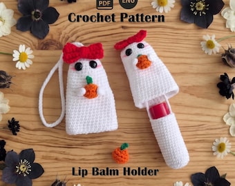 Crochet Ghost Lip Balm Holder Pattern PDF, Low Sew Halloween Chapstick Case Cozy Tutorial, Amigurumi Lipstick Keychain