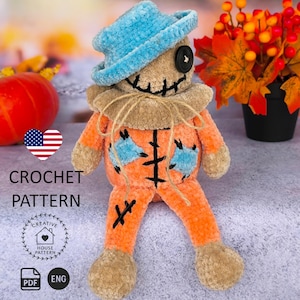 Halloween Scarecrow Crochet Pattern in English: Amigurumi Monster Doll (PDF Download)