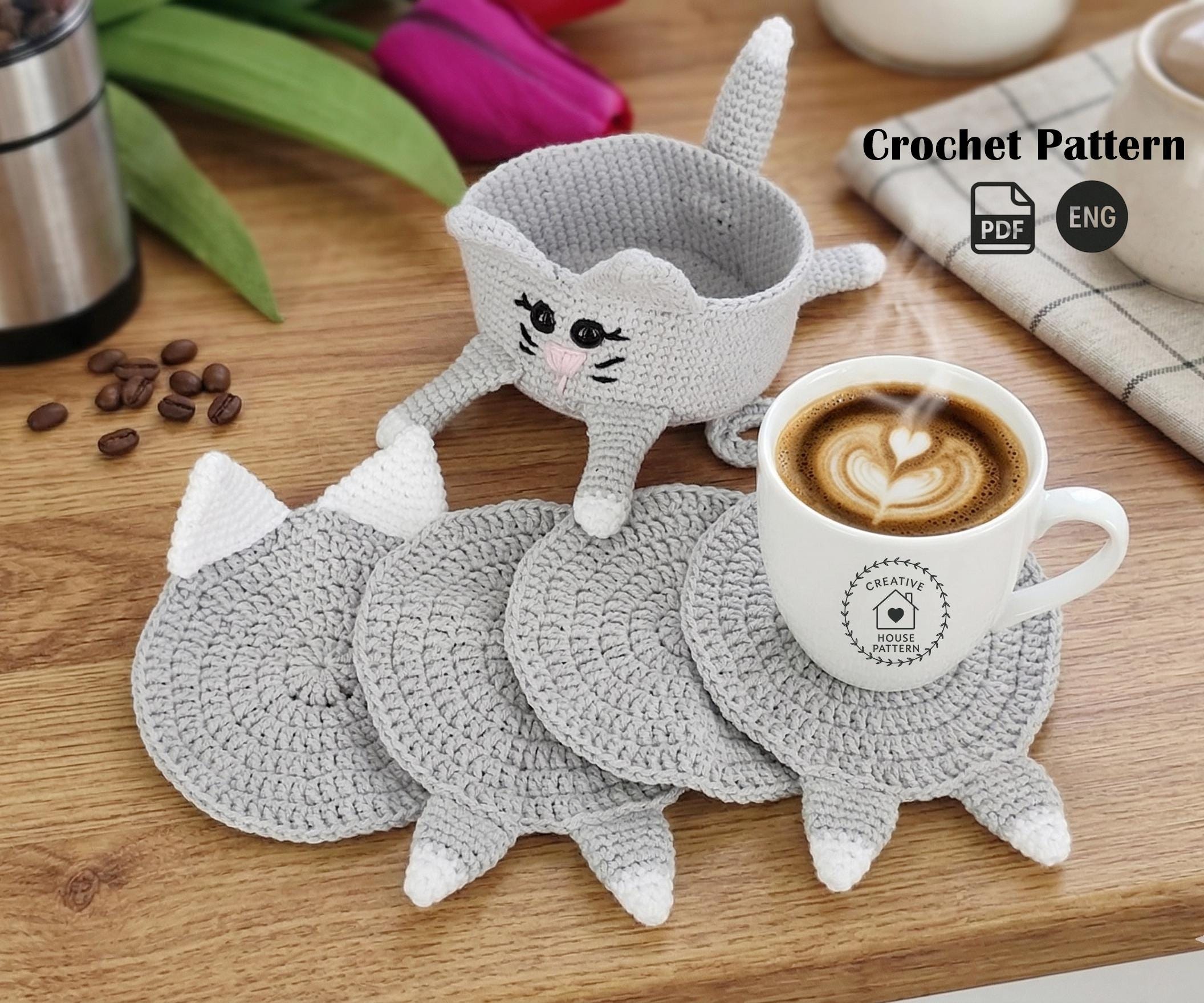 37 Cat Coaster Crochet Patterns for Cat Lovers, Gifts, and Cozy Home Decor 19 Cat coaster English