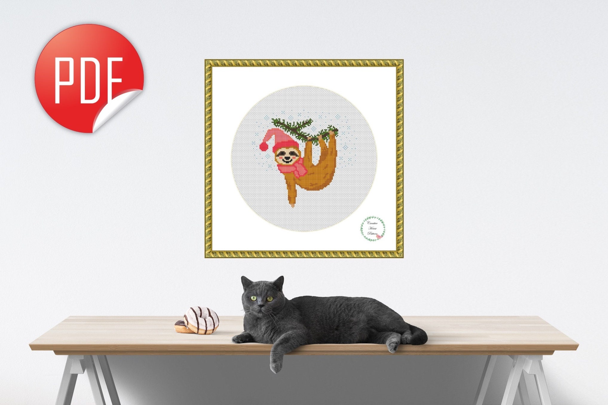 Sloth cross stitch pattern christmas cross stitch easy | Etsy