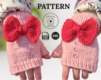 Kids Fingerless Gloves Knitting Pattern English: Easy Knit Mittens (PDF Download)
