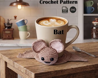 Bat Coaster Crochet Pattern PDF, Halloween Mug Rug, Spooky Coffee Decor, Amigurumi Bat