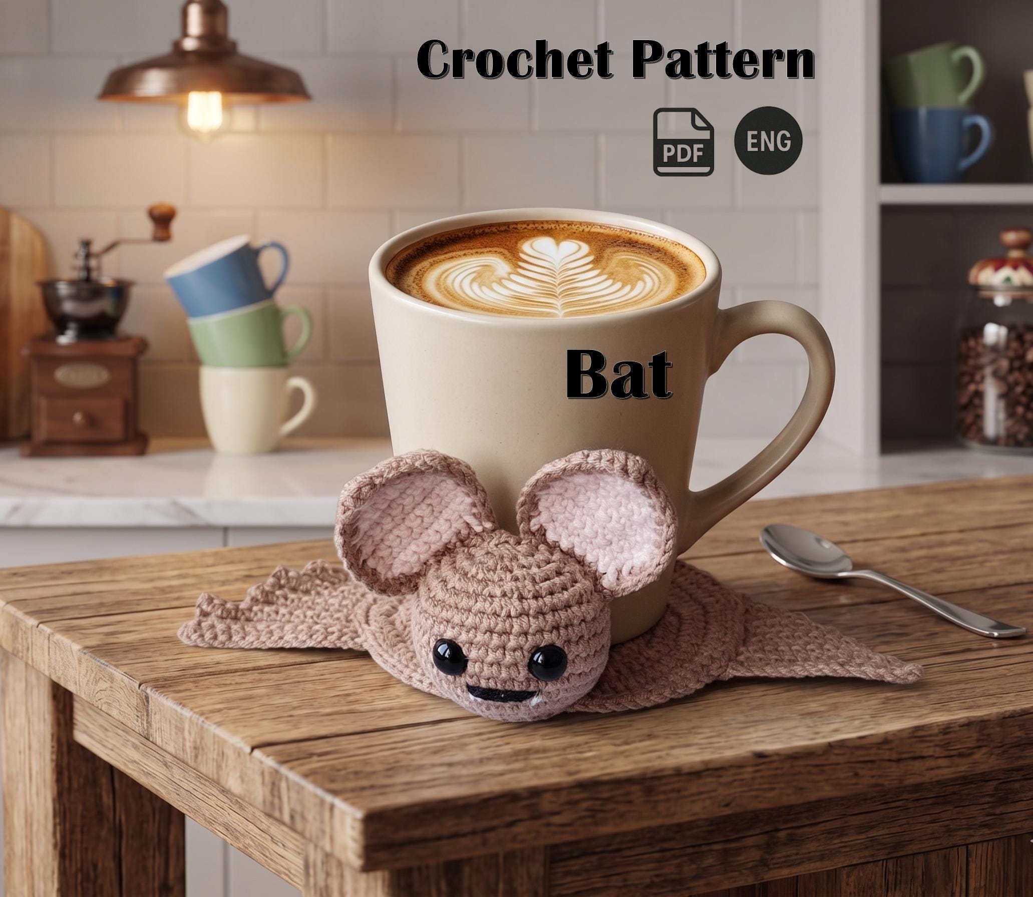 Bat Coaster Crochet Pattern PDF, Halloween Mug Rug, Spooky Coffee