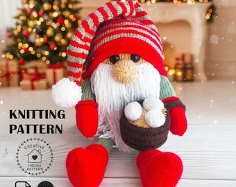 Christmas Gnome Knitting Pattern PDF, Cute Holiday Amigurumi Gnome Pattern, Festive Scandinavian Winter Decor DIY Knit Tutorial