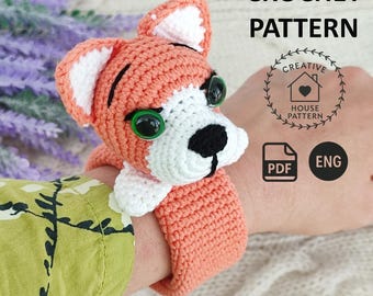 Crochet bracelet pattern PDF English, crochet slap bracelet, dog Corgi bracelet crochet, dog pet bracelet crochet, dog crochet pattern