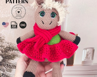 Adorable Horse Girl Crochet Pattern PDF English Amigurumi Plush Toy Tutorial Festive Holiday Decor DIY Christmas Gift Crochet Doll Pattern