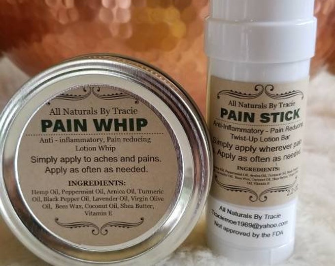 Hemp PAIN Stick & PAIN Whip Combo. 2 or 4 oz whip or 8 oz whip with 1 Painstick