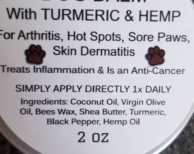 Dog Balm with Turmeric and Hemp. 2 oz Tin. For  Hot Spots, Skin.