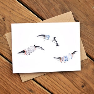 Cocon: Carte de vœux Minke Whales, Carte d’art any occasion, Confortable, Tricot de laine, Pull Météo, Dessin, Art par Natasha van Netten
