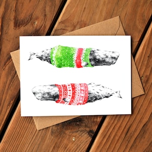 Carte de cachalot d’hiver, Moby Dick, Sweater Weather, Confortable et mignon, Noël, Saisonnier, Ludique, Coloré, Art par Natasha van Netten