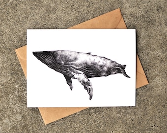 Humpback Ink Drawing Greeting Card, Whale, Whimsical, Black and White, West Coast, Any Occasion, Just Because, Art by Natasha van Netten