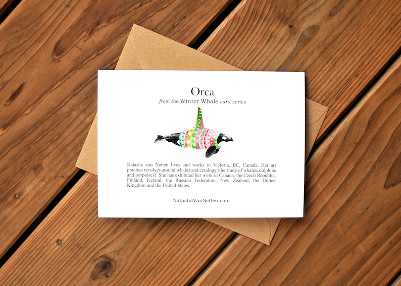 Winter Orca Card, Killer Whale, Sweater Weather, Cozy and Cute, Christmas Card, Seasonal, Colourful, Playful, Art by Natasha van Netten image 2