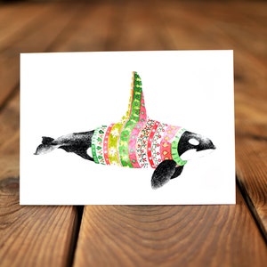 Winter Orca Card, Killer Whale, Sweater Weather, Cozy and Cute, Christmas Card, Seasonal, Colourful, Playful, Art by Natasha van Netten image 5