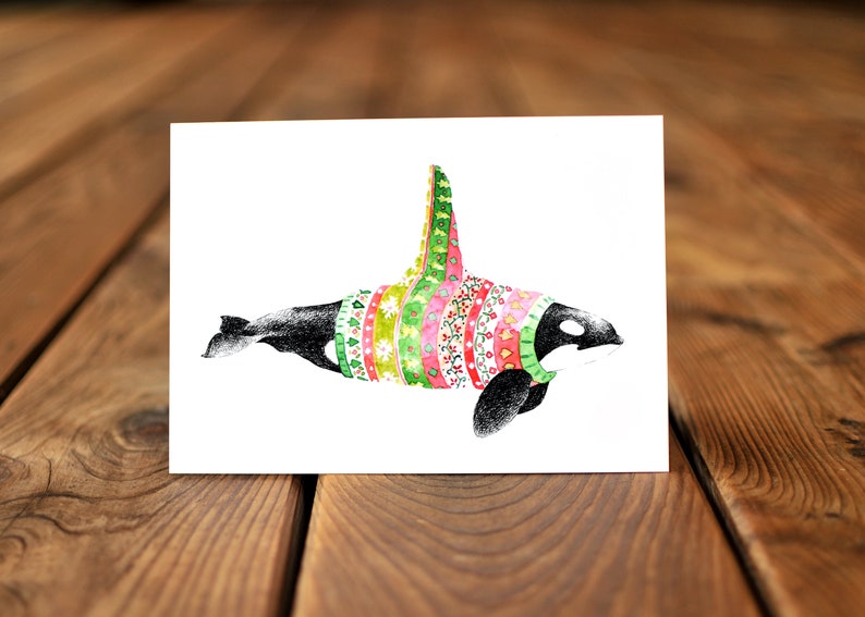 Winter Orca Card, Killer Whale, Sweater Weather, Cozy and Cute, Christmas Card, Seasonal, Colourful, Playful, Art by Natasha van Netten image 5